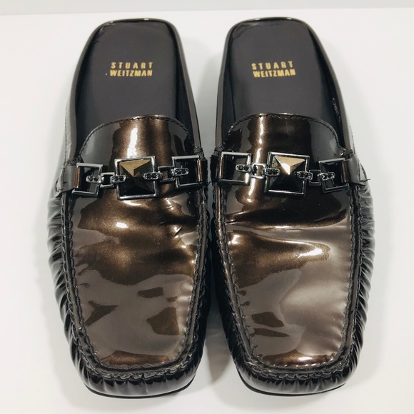 Stuart Weitzman Bronze Embellished Patent Mule EUC - Picture 2 of 8
